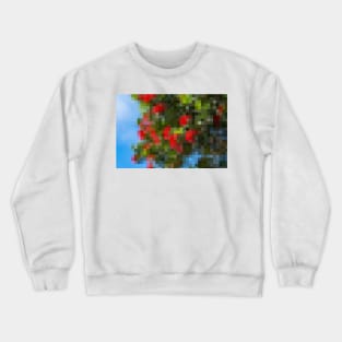 Bright red flowers on trees mosaic against blue sky Crewneck Sweatshirt